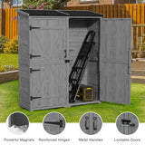Gizoon Outdoor Storage Cabinet with Waterproof Roof, Double Lockable Doors Garden Shed with 2 Removable Shelves, Wooden Storage Shed with Large Storage Space for Patio, Garden, Backyard, Lawn, Grey Gizoon