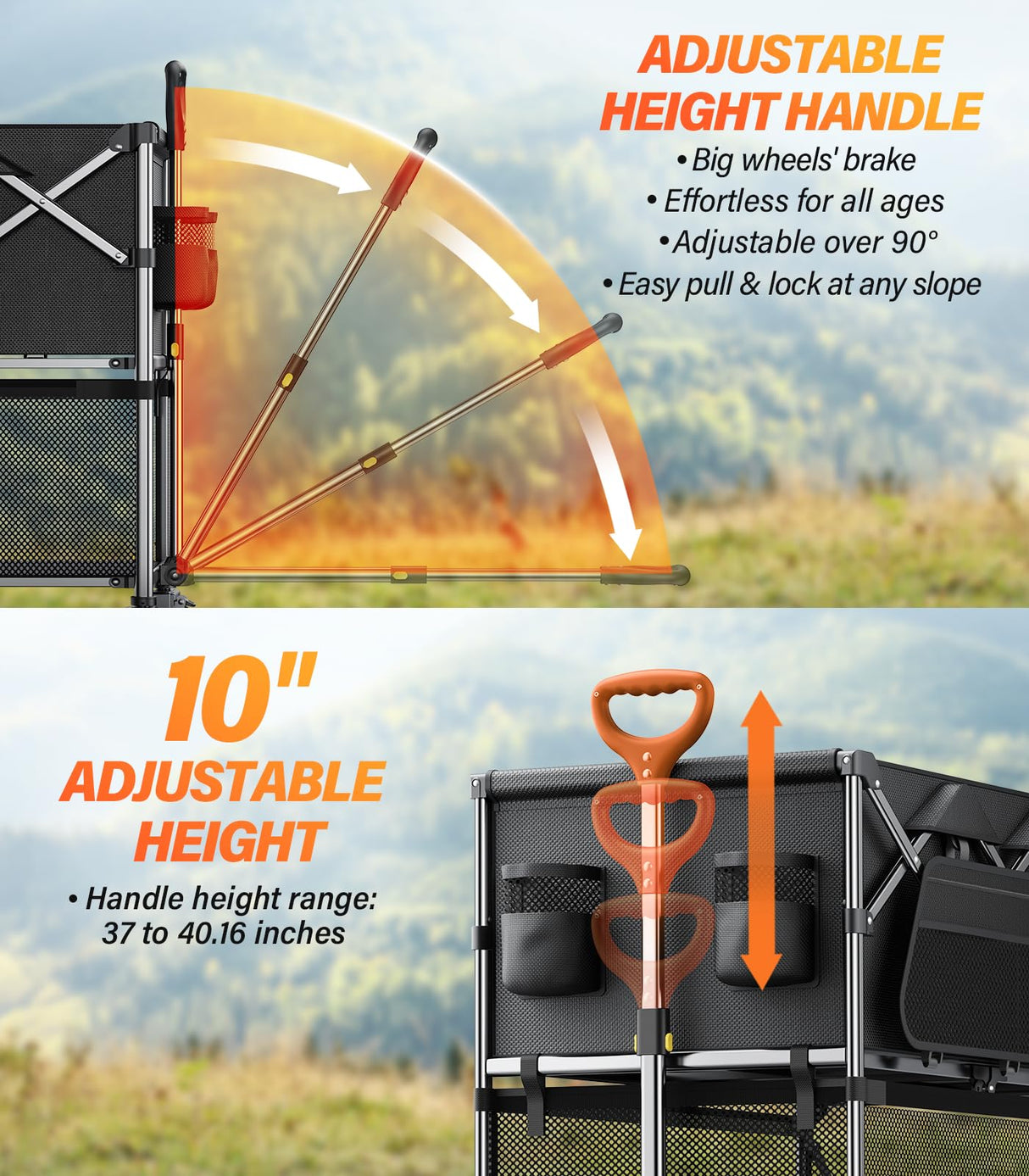 everyfun Pro Collapsible Wagon Double Decker,Wagons Carts Foldable,Heavy Duty Wagon Camping Sports Garden Grocery,Utility Wagon for All Terrain Black everyfun Pro