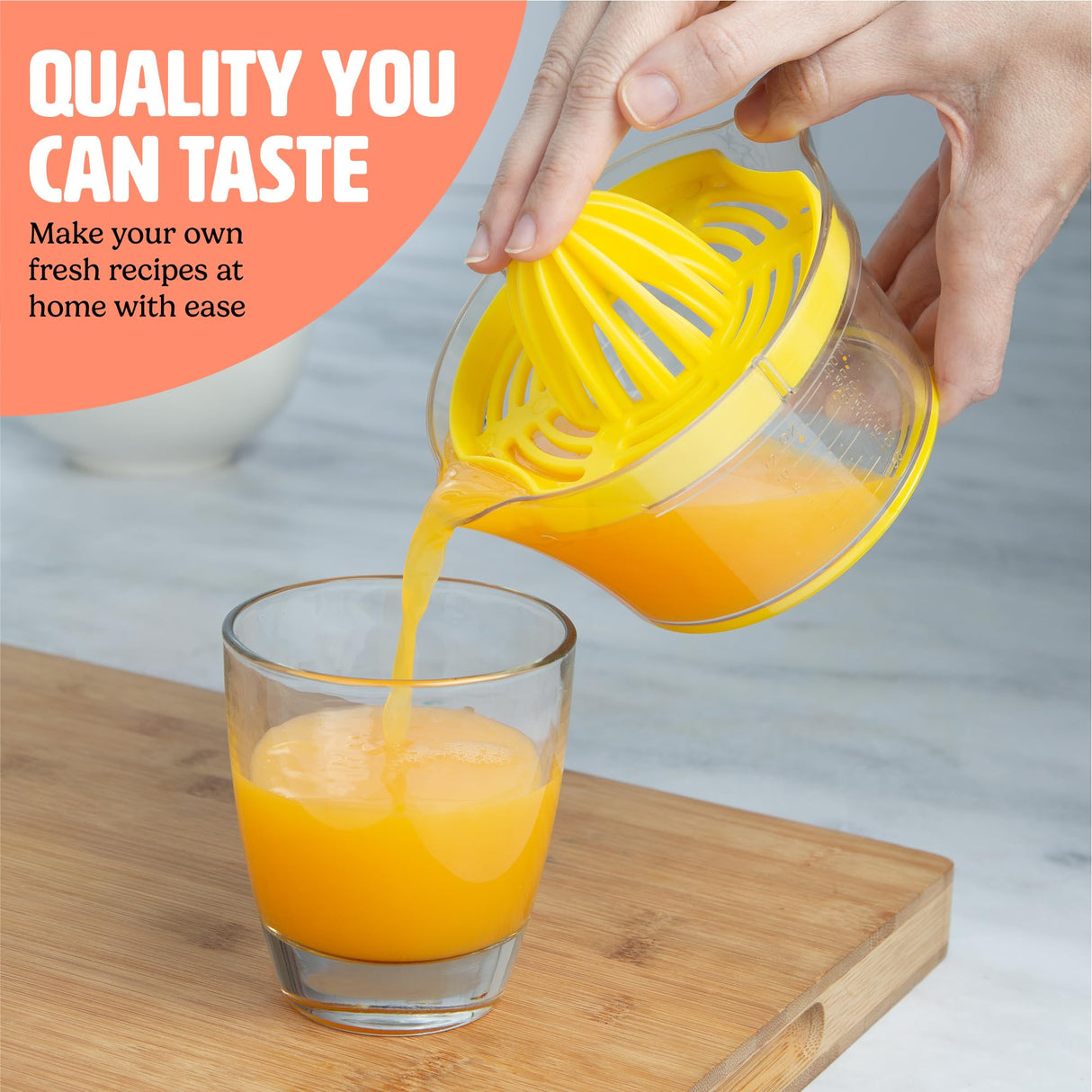 Tasty 4-in-1 Citrus Juicer and Zester, Multifunctional Kitchen Gadget, Dishwasher Safe, 16-Ounce Capacity, 2-Cup, Yellow Tasty