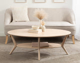 Kate and Laurel Nylah Oval Wooden Coffee Table; 48 x 26 x 18; Light Natural; Transitional Tiered Living Room Table with Solid Wood Construction and Sculptured Dowel Legs Kate and Laurel