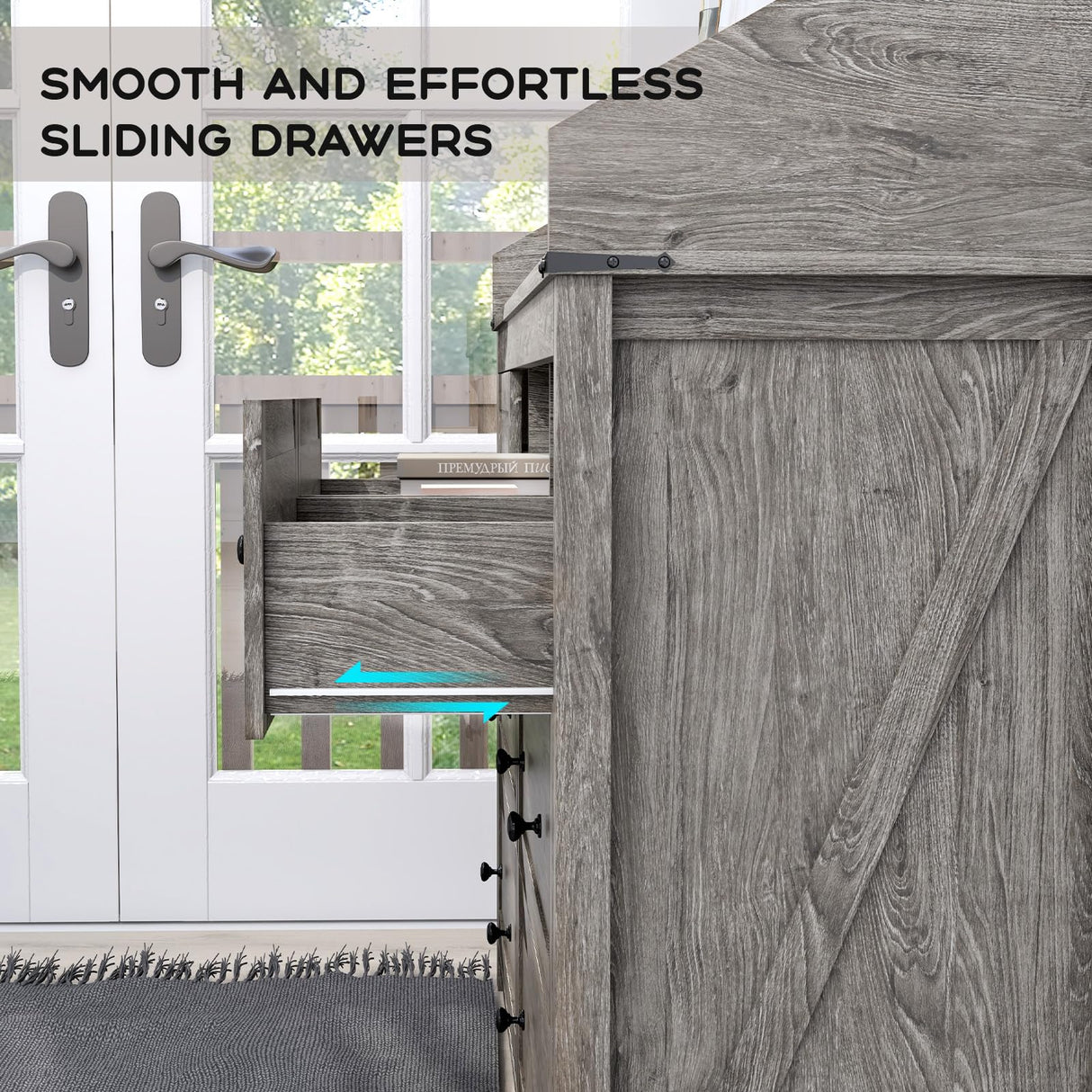 GlouMod LED Dresser with Charging Station, 7 Drawer Dressers & Chest of Drawers, Wooden Chest of Drawers for Bedroom, Closet Dresser Organizer, TV Stand, Rustic Grey GlouMod