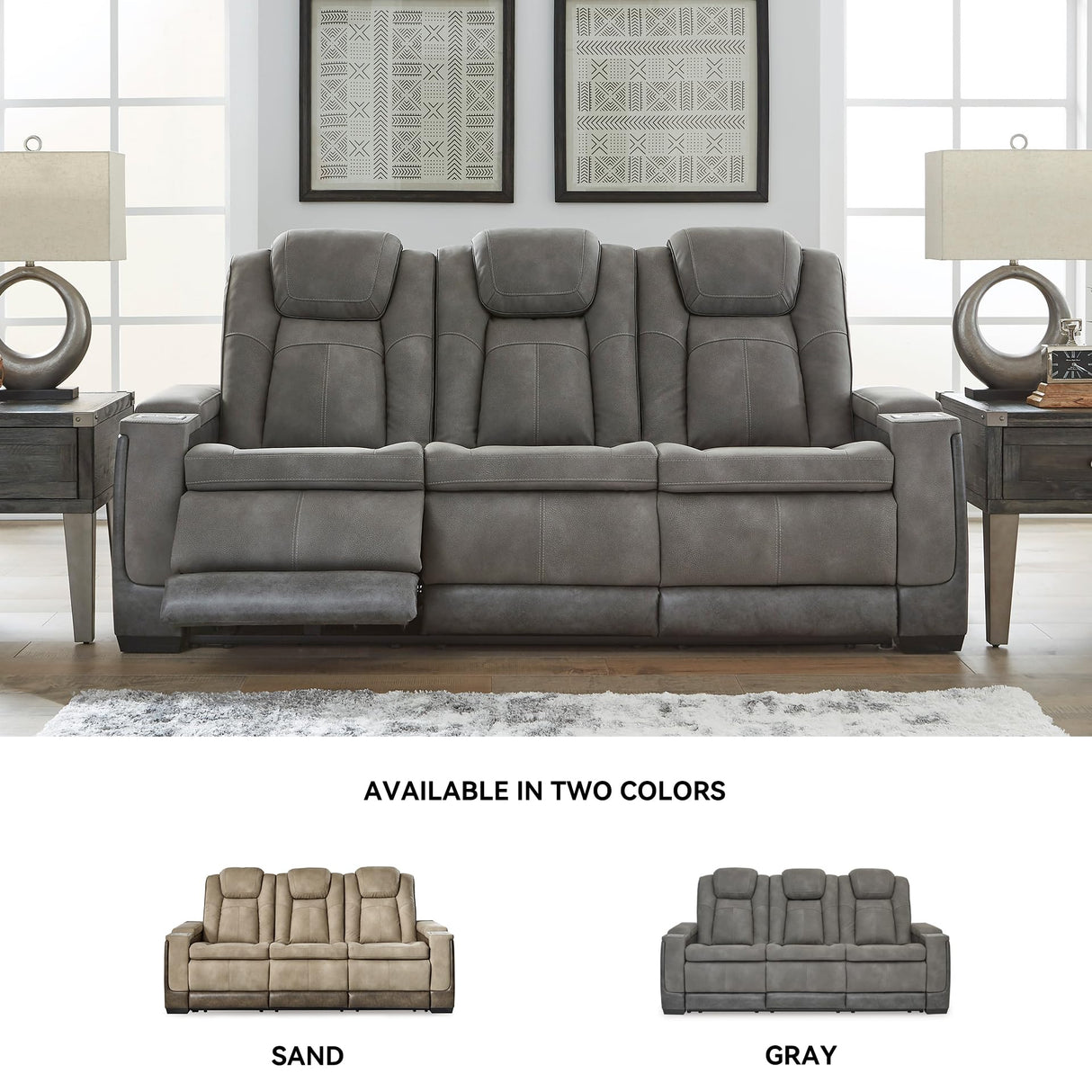 Signature Design by Ashley Next-Gen DuraPella Modern Faux Leather Power Reclining Sofa with Adjustable Headrest, Gray Signature Design by Ashley