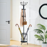Tajsoon Coat Rack Stand with Umbrella Holder, Free standing Coat Hanger Stand with Umbrella Stand, Entryway Coat Rack to Hold Clothes Hats Bags,Coat Stand with 12 Hooks, for Living Room Bedroom Office Tajsoon