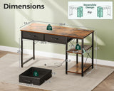 Coleshome Laptop Desk, 40 Inch Small Desk with Drawers & Power Outlet for Bedroom, Computer Desk Home Office Desk with Storage Shelves, Reversible Study Table for Small Spaces, Rustic Brown Coleshome
