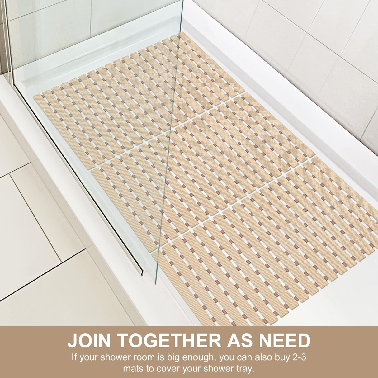 Yolife Non Slip Bath Mat Quick Drain Shower Floor Mat Colorful Bathtub Mat Slatted Duckboard Design with Suction Cups (C-Brown, 24.8 x 15.75 inches) Yolife