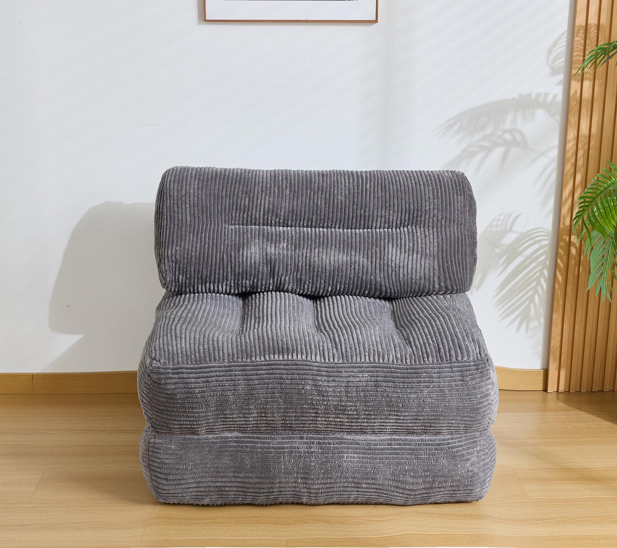 Folding Sofa Bed, Convertible Sleeper Chair Couch Bed Faux Rabbit Fur for Adults, with Back Support Floor Couch Comfy Floor Sofa for Living Room Bedroom, Dark Grey, Single Kisoy