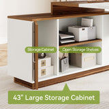LITTLE TREE 70.5-Inch Executive Desk, Large Home Office Desk with Storage Cabinet and Open Shelves, L-Shaped Computer Corner Desk, Workstation for Office Home, Walnut and Black LITTLE TREE