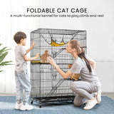 VIVOHOME 4-Tier 49 Inch Collapsible Metal Cat Kitten Ferret Cage 360° Rotating Casters Enclosure Pet Playpen with Ramp Ladders Hammock and Bed Black VIVOHOME