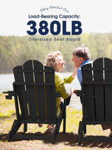 KINGYES Folding Adjustable Backrest Adirondack Chair with Cup Holder, Oversized Weather Resistance Adirondack Chair, HDPE Reclining Adirondack Chair for Adult, Black KINGYES