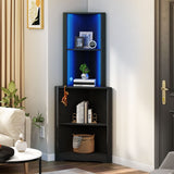 YITAHOME 5-Tier LED Corner Shelf Stand - Black Wooden Display Storage Rack for Bedroom and Living Room YITAHOME