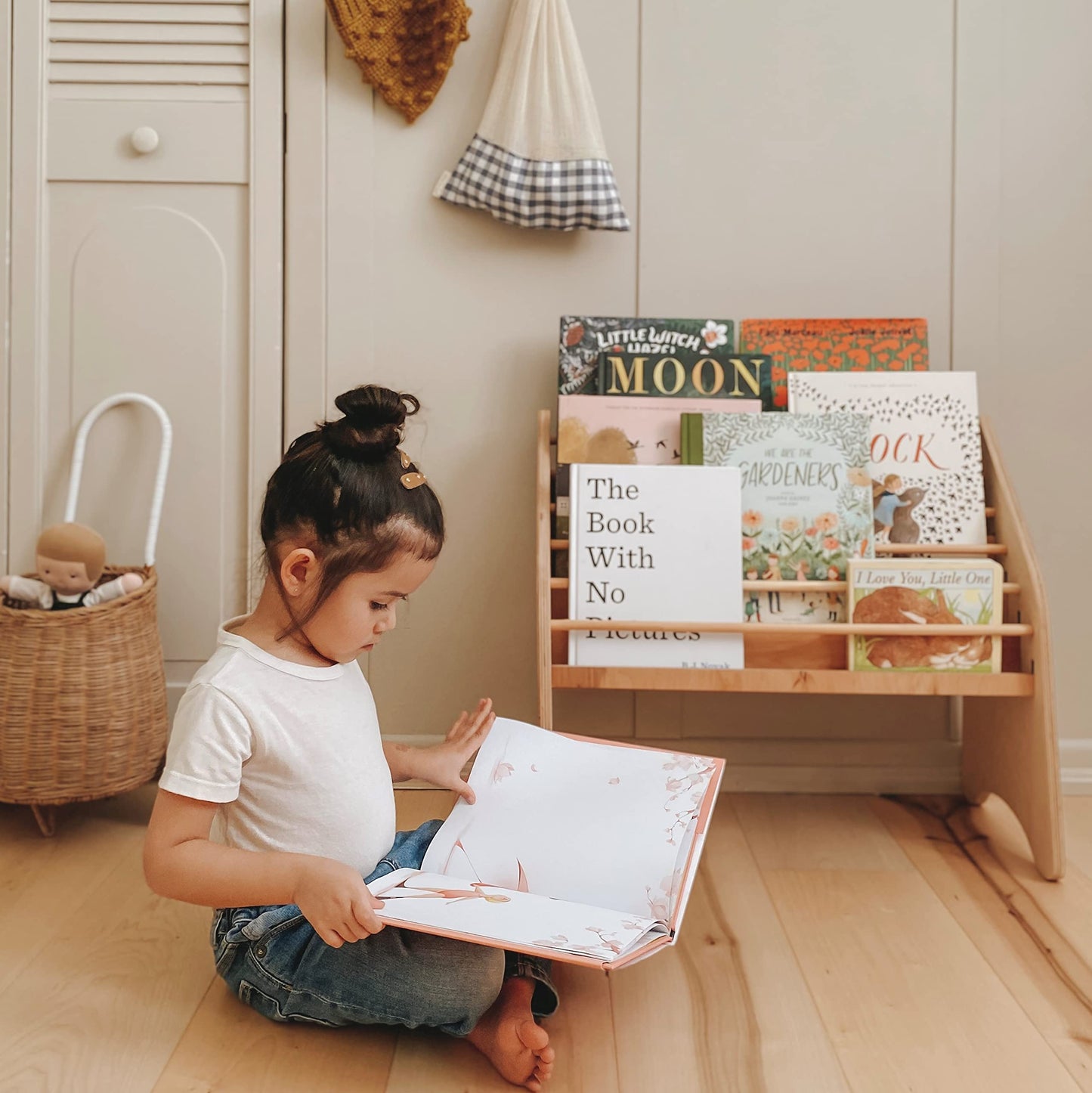 Montessori Bookshelf for Toddler Wood Kids Playroom Furniture Natural Wooden Nursery Gift Birthday Baby Neutral Room Storage Shelf Large Bookcase Child Decor Idea (Small) - WoodArtSupply