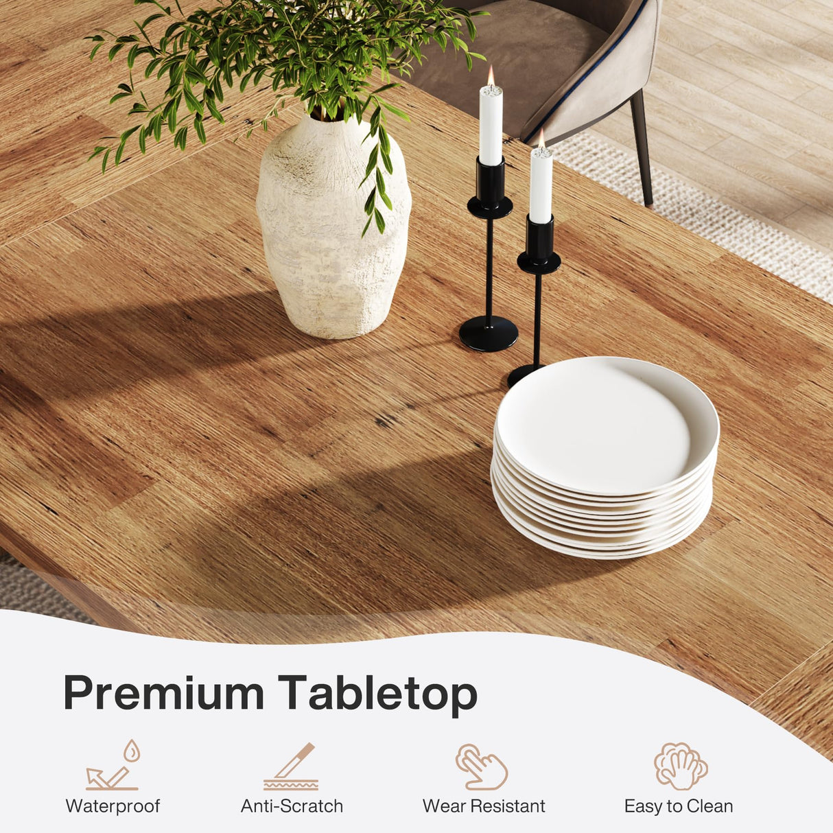 Tribesigns 70.87-Inch Dining Room Table: Wood Large Dining Table for 6-8 People, Rectangular Farmhouse Kitchen Table with Solid Pedestal, Rustic Long Dinner Table for Big Family Tribesigns