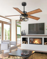 YOUKAIN Ceiling Fans With Lights, 48 Inch Farmhouse Ceiling Fans with Lights and Remote, 5-Reversible Blades with Matte Black/Wooden Finish, 48-YJ632-BKW YOUKAIN