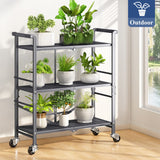 3 Tier Rolling Utility Foldable Cart - Metal Folding Cart with Wheels, Collapsible Service Cart Storage Shelf Rack for Kitchen Office Garage Plant Outdoor cart, Gray SAYZH