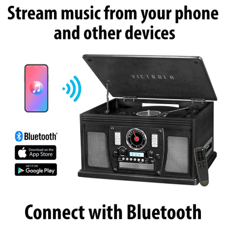 Victrola Navigator 8-in-1 Bluetooth Record Player with Built-in Speakers – 3 Speed, CD Player, Cassette, FM Radio, USB, RCA Out, Headphone Jack, Wireless Music Streaming, Real Wood, White Victrola