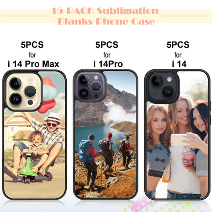 Frienda 15 Pieces Sublimation Blanks Phone Bulk Cover Protective Anti-Scratch Soft Shockproof Slim Covers Compatible with Apple iPhone, 3 Models (Black, Compatible with iPhone 14, 14 Pro, 14 Pro Max)