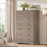 Hasuit Farmhouse Dresser for Bedroom, 7 Drawers Dresser, 51.4"Tall Dressers Chest of Drawers with Hand Carved Panel, Large Wood Closet Storage Organizer Rustic Dressers for Bedroom Living Room Hallway Hasuit