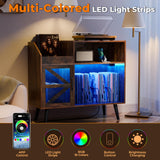 MULEJYBO Large Rustic Record Player Stand with Magnetic Door,350 Vinyl Record Storage Cabinet, Record Player Table with Power Outlet & LED Light,Turntable Stand with Wood Legs for Living Room,Office MULEJYBO