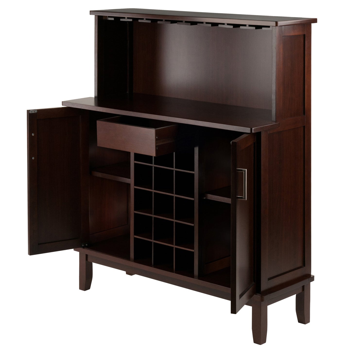 Winsome Beynac Bar Cappuccino Wine Cabinet - WoodArtSupply