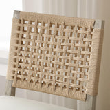 LZAREAL Farmhouse Dining Chairs Set of 4 Linen Fabric Upholstered Accent Side Chair, Mid Century Modern Kitchen & Dining Room Chairs with Woven Rope Back for Home, Living Room, Bedroom - White LZAREAL