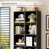 FOTOSOK 71'' Tall Bookshelf, Double Wide Media Tower Rack CD DVD Rack Display Cabinet with Adjustable Shelves, Tall Narrow Bookcase Black Bookshelf for Home Office, Black FOTOSOK