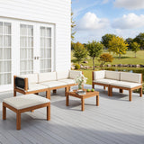 Devoko 7 Piece Acacia Wood Patio Sofa, Outdoor Sectional Coach and Love Seat with Coffee Table, Acacia Wood Patio Furniture Set for Balcony,Porch,Garden Devoko