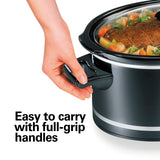Hamilton Beach Slow Cooker with 3 Cooking Settings, Dishwasher-Safe Stoneware Crock & Glass, 8-Quart Built-In Lid Rest, Black Hamilton Beach
