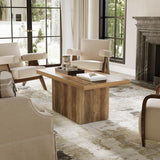 47-Inch Large Coffee Table with Pedestal, Living Room Center Table Rectangle Thickened Tabletop, Farmhouse Low Cocktail Tea Furniture for Living Room, Apartments, Rustic Brown LITTLE TREE