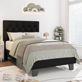 iPormis Upholstered Twin Size Bed Frame with Button Tufted Headboard, Linen Platform Bed with Thickened Support Legs, Padding Edge Design/Noise-Free/No Box Spring Needed, Black iPormis