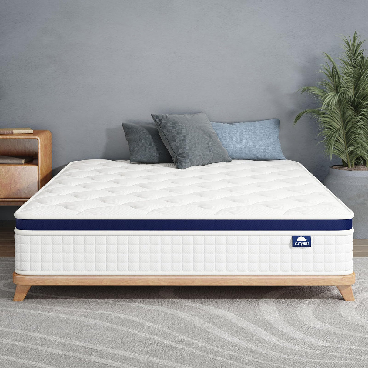 Crystli 14 Inch King Size Mattress Bed in A Box, Hybrid Mattress with Zero Pressure Foam, Innerspring Mattresses for Pressure Relief, Motion Isolation, Medium Firm, CertiPUR-US Certified Crystli
