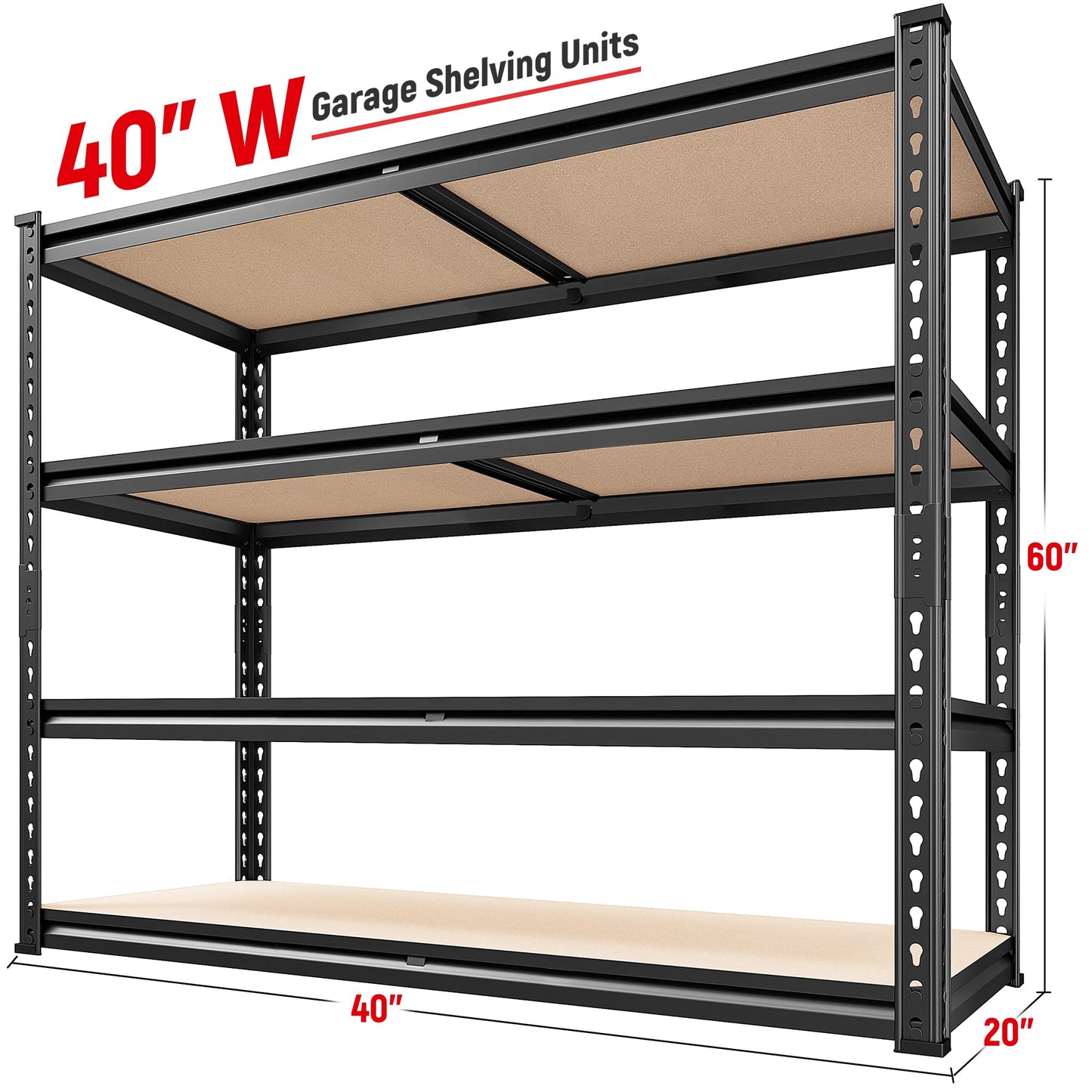 REIBII 40" W Garage Shelving 2000LBS Storage Shelves Heavy Duty Shelving 4 Tier Adjustable Metal Shelves for Garage Shelves Storage Rack Closet Shelving Pantry Shelves Utility Shelf,40" W*20''D*60''H