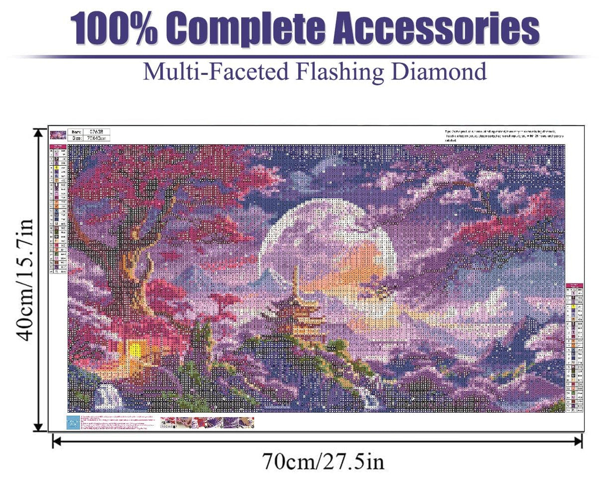 pchmcu 5D Large Diamond Art Painting,Landscape Diamond Art Kits for Adults,DIY Full Drill Crystal Rhinestone Arts and Crafts,Moon Tree Art Painting with Diamond Home Wall Decor 27.5 X 15.7inch pchmcu