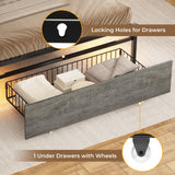 AOGLLATI Modern Twin Bed Frame with LED Lights, Storage Headboard and Drawers in Black Oak AOGLLATI