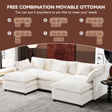 Ihanherry 111.4" U Shaped Cloud Couch Modern Modular Sectional Sofa with 2 Ottoman, 5-Seat Chenille Deep Seat Sofa with 5 Pillows for Living Room, Bedroom and Apartment, Beige Ihanherry