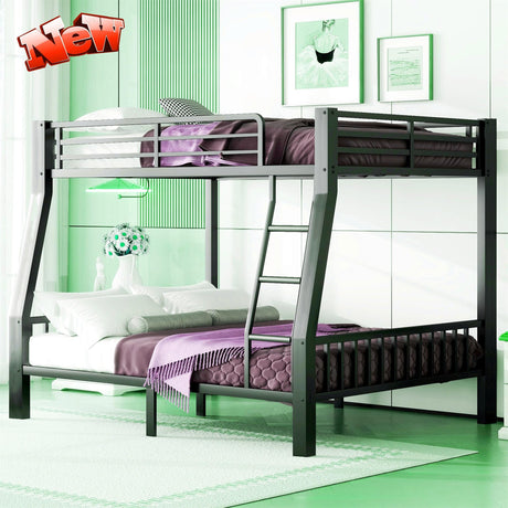 TSAMPA Latest Upgraded & Stronger Heavy Duty Black Metal Bunk Bed Frame Full XL Over Queen Size, Thickened Safer More Stable Bunkbed Bunk Queen Bed (Easier to Assemble) (Full XL Over Queen) TSAMPA