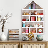 Threehoney House Shaped Wooden Shadow Cubby Box 10 W x 2 1/4 D x 15 H Hanging Display Shelf Organizer Wall Mounted Curio Cabinet Wooden Display Case Miniature Shelf for Figures(Wood Color) Threehoney