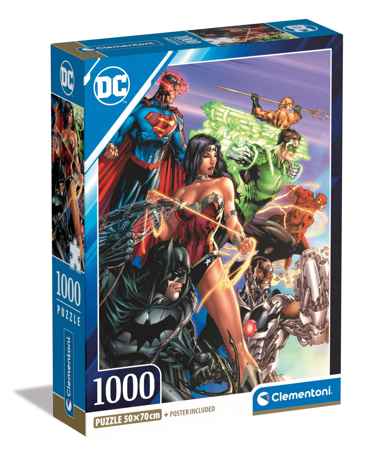 Clementoni - DC Comics Justice League League-1000 Pieces, Vertical, Fun for Adults, Superhero Puzzle, Made in Italy, Multicoloured, 39852 Clementoni
