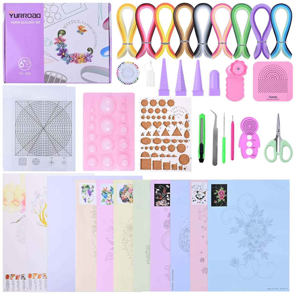 YURROAD Quilling Paper Set with 900pcs 5mm Quilling Paper Strips Filigree Tool Kit and Quilling Board Slotted Pen Curling Coach Crimper YURROAD