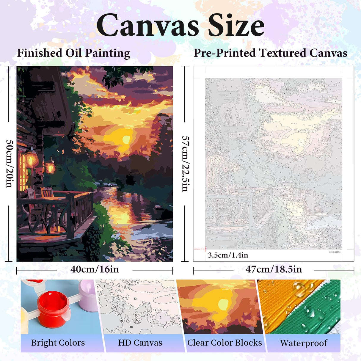 Paint by Numbers Kit for Adults - Sunset Cabin Adult Paint by Number Kits on Canvas Without Frame for Beginner, Stream Landscape Oil Painting by Numbers Kit for Gift Home Wall Decor 16x20 Inch Camocin