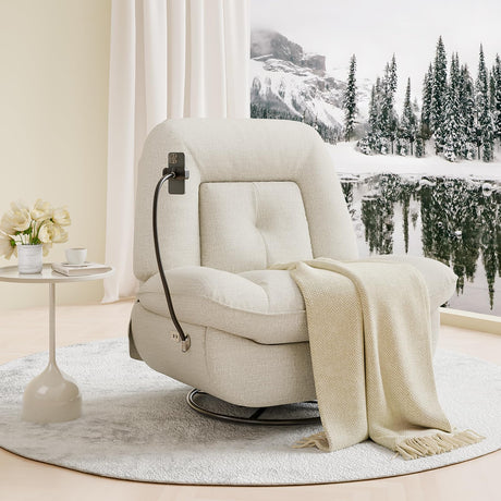Ultimate Comfort Oversized Power Recliner Chair - USB Port, Swivel Rocker with Reclining Function, Hidden Storage, Phone Holder, Designed for Effortless Movie Nights & Relaxation Susalt
