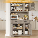 FACBOTALL Tall Kitchen Pantry Cabinet, Kitchen Cabinets with Countertop, Farmhouse Kitchen Pantry Storage Cabinet with Doors and Adjustable Shelves, Kitchen Hutch for Kitchen,Wash Gray FACBOTALL