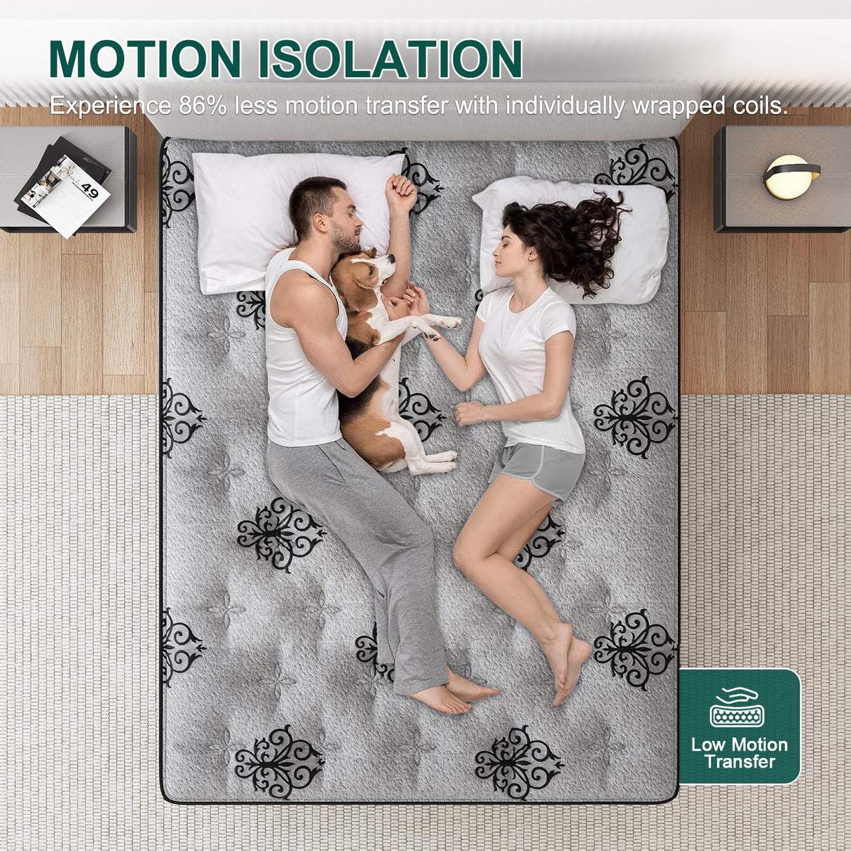 VISCOUNTESS Twin Mattress, 14 Inch Hybrid Mattresses Bed in a Box with Gel Memory Foam & Pocket Spring, Euro Top, Medium Firm for Back Support & Pressure Relief, Motion Isolation, Grey VISCOUNTESS