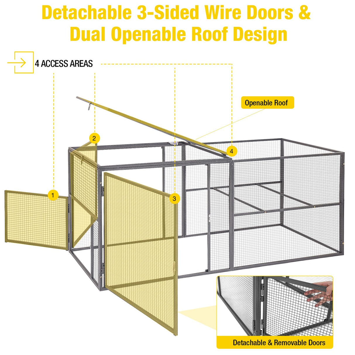 Chicken Coop Run Large Metal Frame Extension Outdoor 14.3ft²Lockable Playpen for Chicken, Rabbit, Duck, Run Only Aivituvin