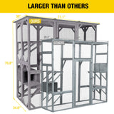 Aivituvin Cat House Outdoor Catio Kitty Enclosure with Super Large Enter Door, Wooden Cat Cage Condo Indoor Playpen with Platforms & Small House-71 Inch Aivituvin