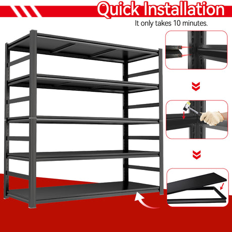 87" H Garage Shelving Unit and Storage, 48"W Heavy-Duty Adjustable Shelf Easy Assembly, 5-Tier Steel Shelves for Storage, Metal Garage Shelving for Industrial, Warehouse, Basement, Pantry, Black PRESTELION