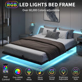 HOMBCK Floating Bed Frame Queen with LED Lights, Modern Metal Platform Bed Frame Queen Size, Heavy Duty Steel Slats Support, No Box Spring Needed, Noise Free, Easy Assembly, Black HOMBCK