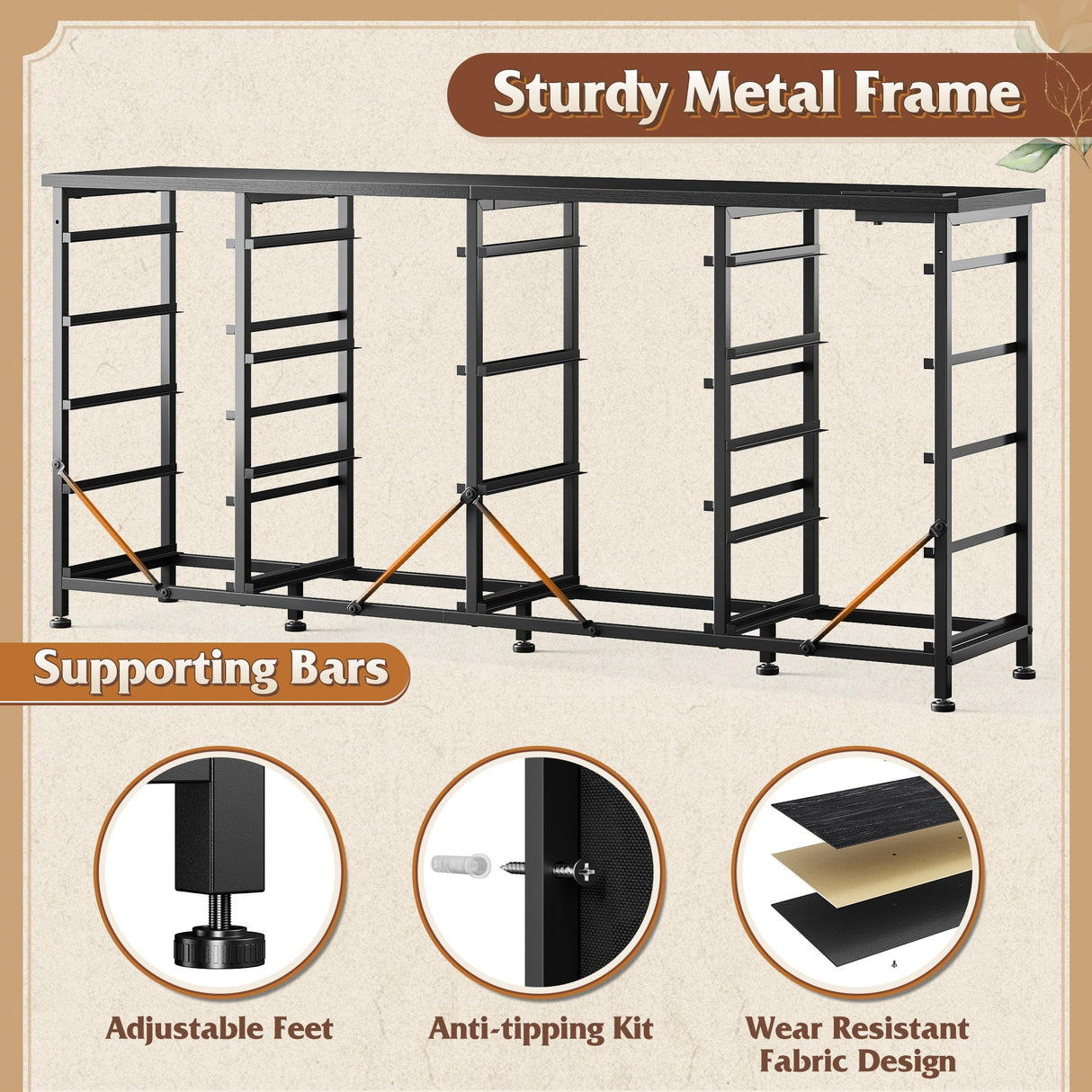 EnHomee 63" W 18 Drawers Dresser with LED Lights & Power Outlets Long Dresser for 65" TV Stand for Bedroom Large Fabric Dressers & Chests of Drawers for Bedroom, Sturdy Metal Frame (Charcoal Black) EnHomee