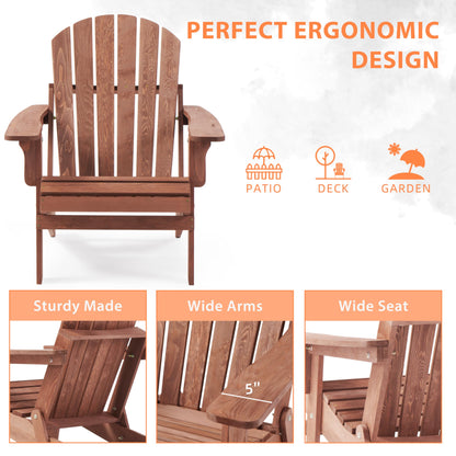 Oversized Wooden Folding Adirondack Chair with Pre-Assembled Backrest and Seat Board, Lounge Chair for Outdoor Patio Garden Lawn Backyard Firepit Deck Pool Beach - WoodArtSupply