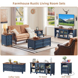 RWYHG Farmhouse TV Stand for 60 Inch TV, Wood Entertainment Center with Glass Door Storage Cabinet & Adjustable Shelves,Television Stands for 65" TVS, TV Console Table for Living Room,Bedroom,Blue RWYHG