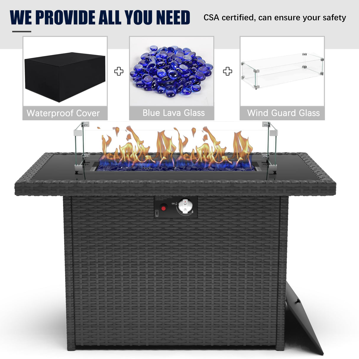 LayinSun 7 Pieces Outdoor Patio Furniture Set with Fire Pit Table, Rattan Wicker Sectional Swivel Rocker Chairs Sets LayinSun